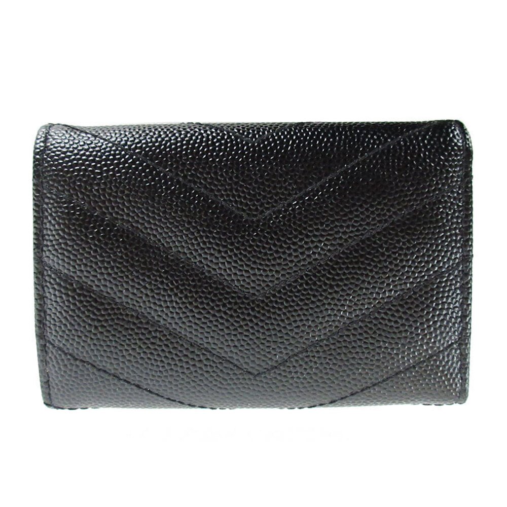 Saint Laurent Wallet Leather Tri fold Black Compact Black